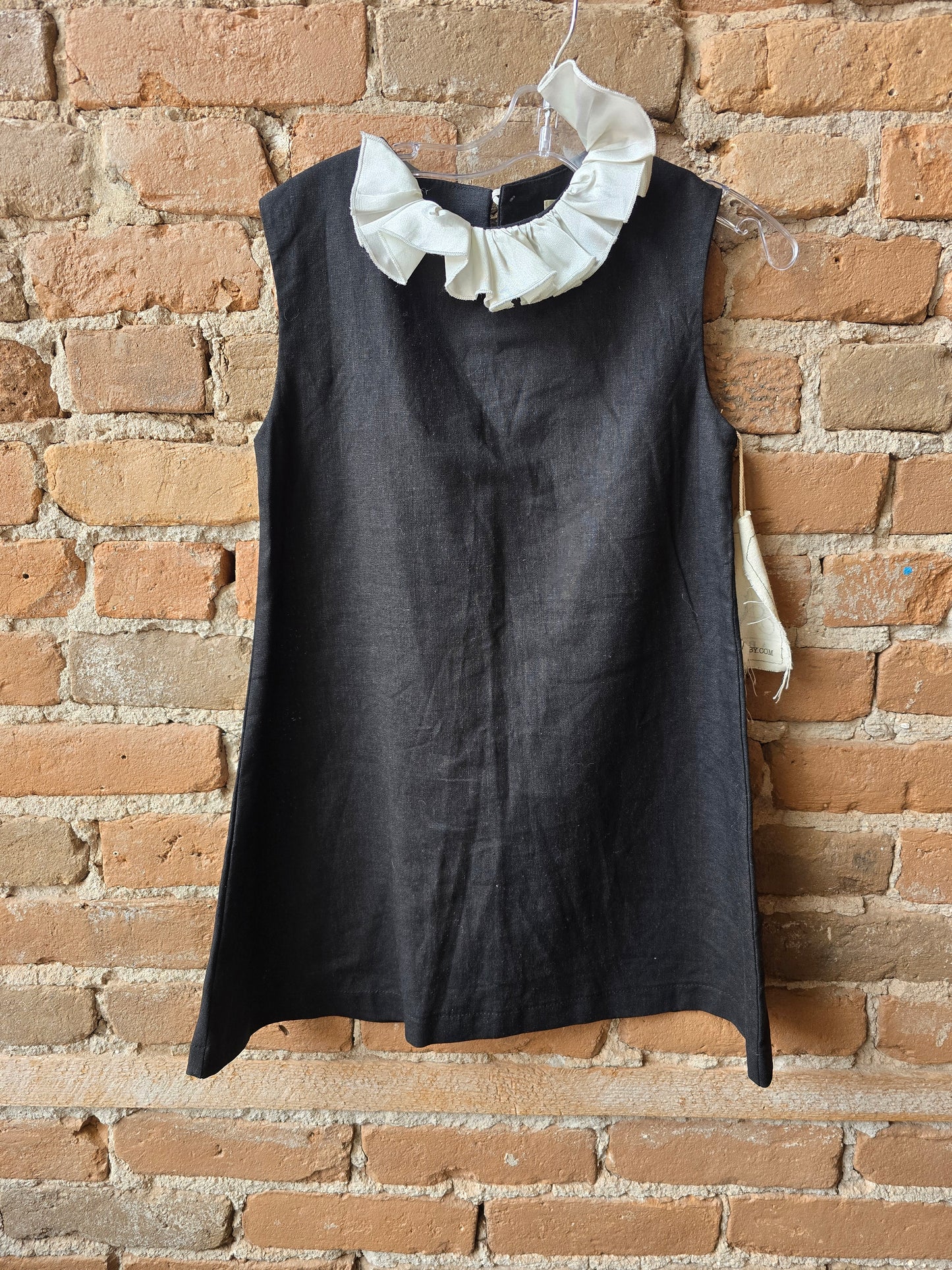 Black Linen Blend Dress by A. Bird. Ruffle Collar Detail