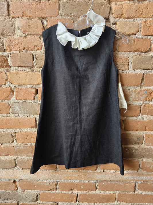 Black Linen Blend Dress by A. Bird. Ruffle Collar Detail