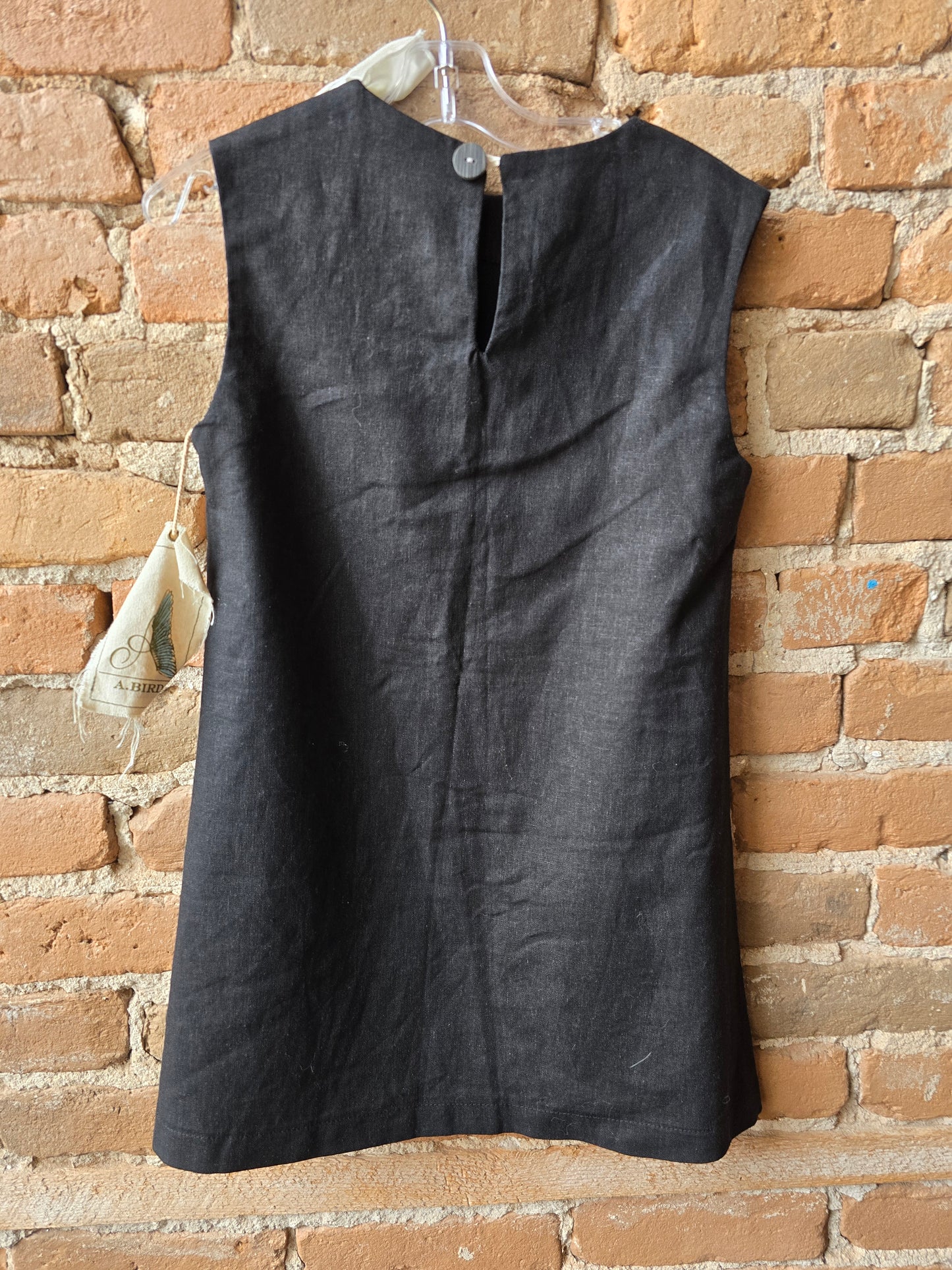 Black Linen Blend Dress by A. Bird. Ruffle Collar Detail
